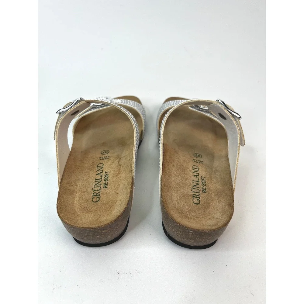 Grunland Rhinestone Embellished White Buckle Sandals Size 37 EU ~ US‎ 6.5-7